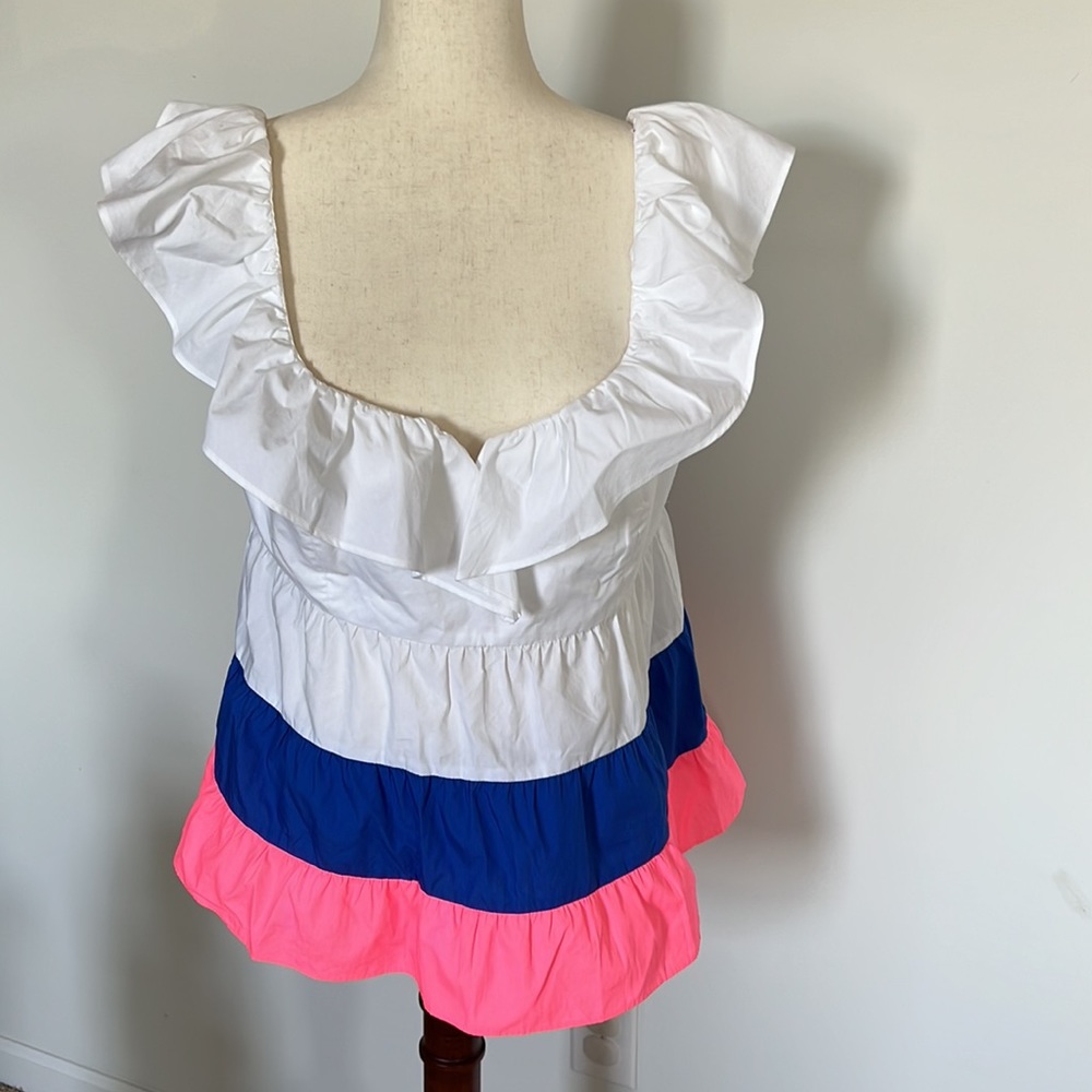 Lilly Pulitzer White, Blue, and Pink Ruffle Blouse
